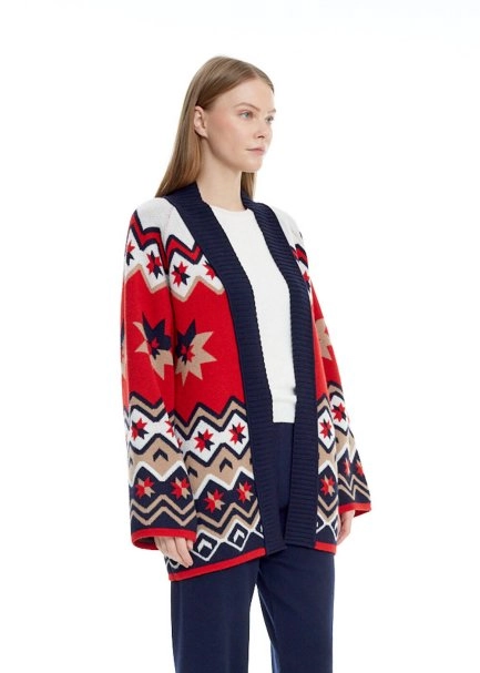 Star Patterned Oversize Extrafine Merino Knit Cardigan - 3
