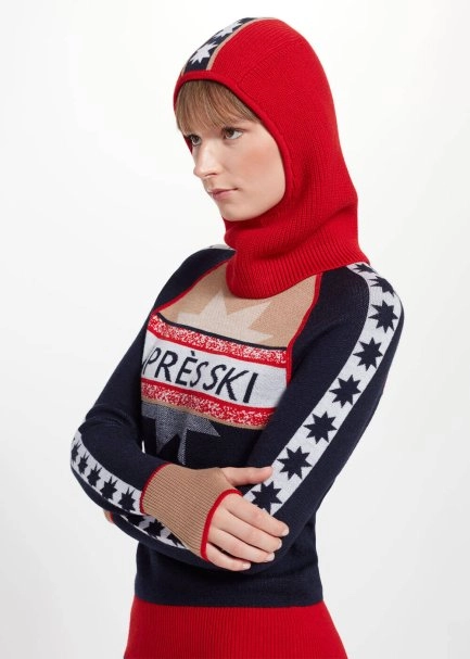 Star Patterned Red Extrafine Merino Wool Balaclava - 6