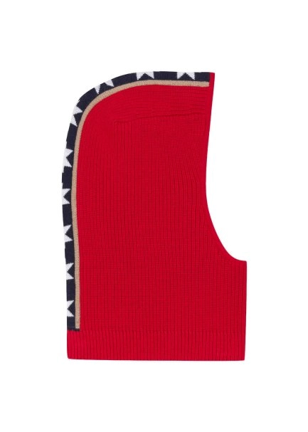Star Patterned Red Extrafine Merino Wool Balaclava - 8