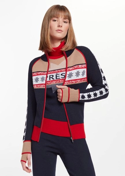 Star Patterned Turtle Neck Extrafine Merino Knit Cardigan - 1