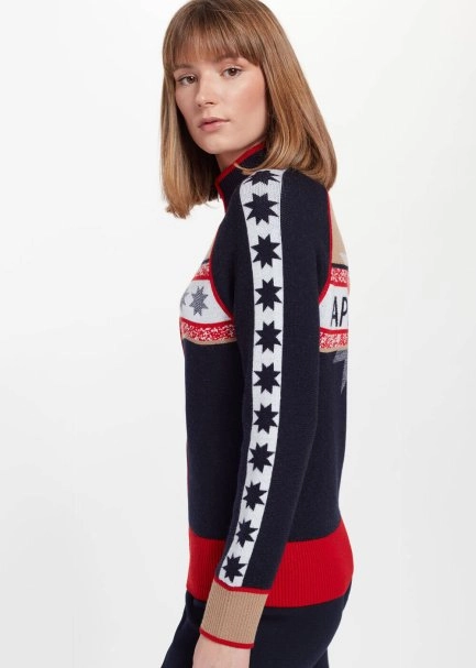 Star Patterned Turtle Neck Extrafine Merino Knit Cardigan - 7