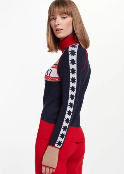 Star Patterned Turtle Neck Extrafine Merino Knit Sweater - 7