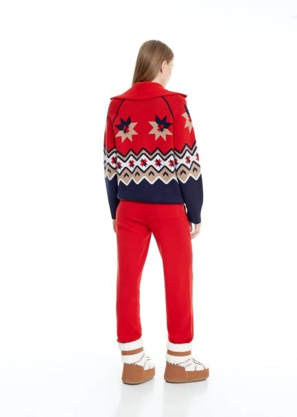 Star Patterned Zip Neck Extrafine Merino Knit Sweater - 5