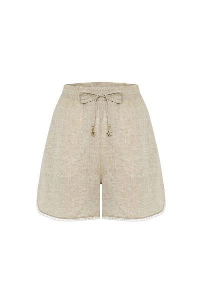 STONE CONTRAST DETAILED LINEN SHORTS - 6