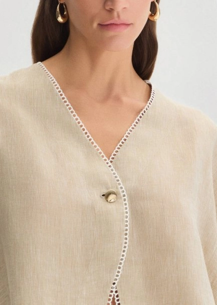 STONE CONTRAST DETAILED LINEN TOP - 3