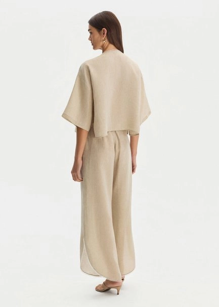 STONE DETAILED LINEN PANTS - 5