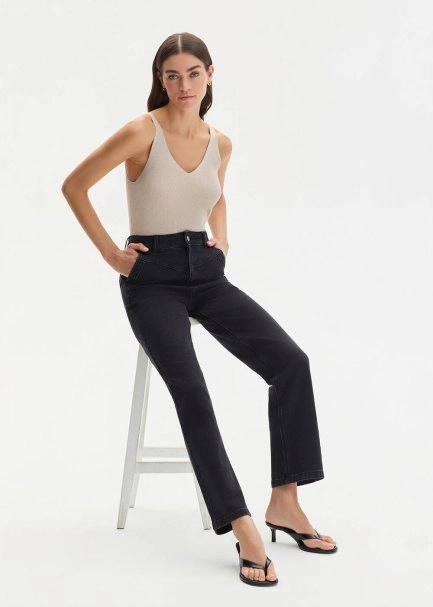 Straıght Leg Denim Pantolon Antrasit - 5