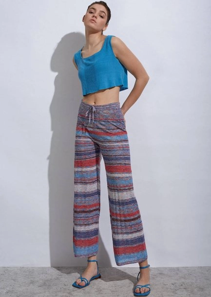 Stripe Patterned Ocean Knit Pants - 2