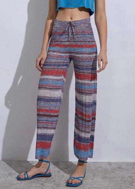 Stripe Patterned Ocean Knit Pants - 3