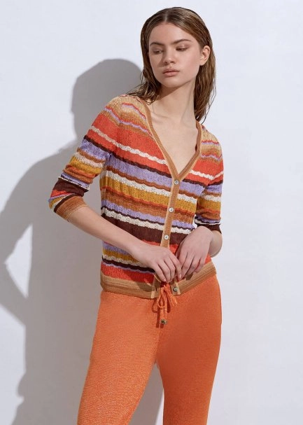 STRIPE PATTERNED TERRACOTTA KNIT CARDIGAN - 2