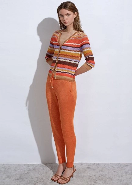 STRIPE PATTERNED TERRACOTTA KNIT CARDIGAN - 3