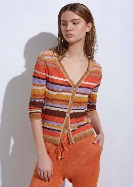 STRIPE PATTERNED TERRACOTTA KNIT CARDIGAN - 4