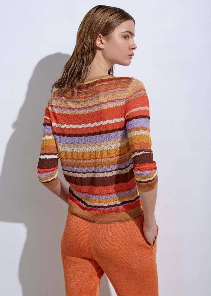 STRIPE PATTERNED TERRACOTTA KNIT CARDIGAN - 7