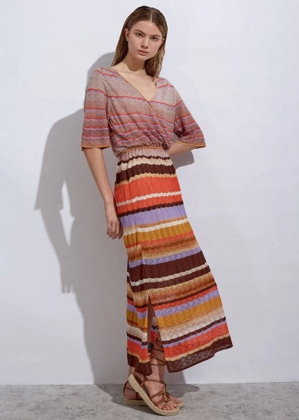 Stripe Patterned Terracotta Knıt Dress - 2