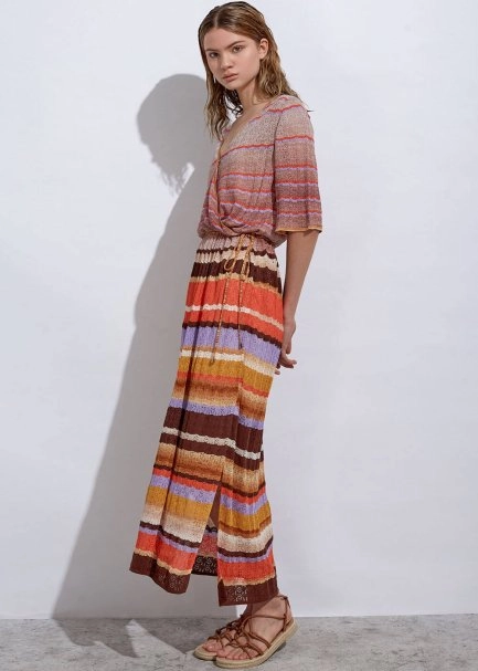 Stripe Patterned Terracotta Knıt Dress - 3