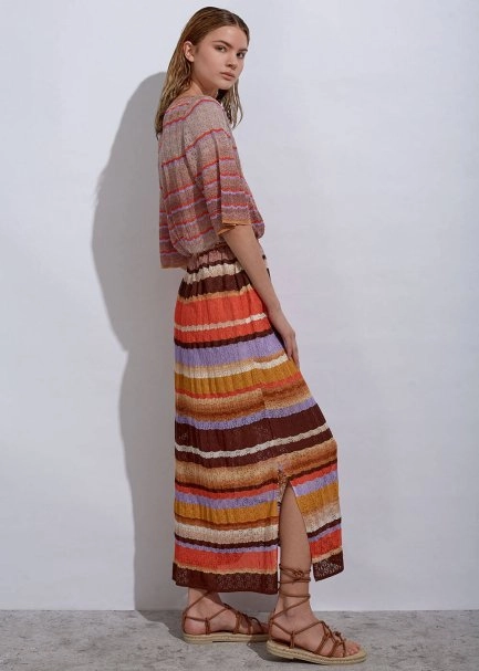 Stripe Patterned Terracotta Knıt Dress - 4