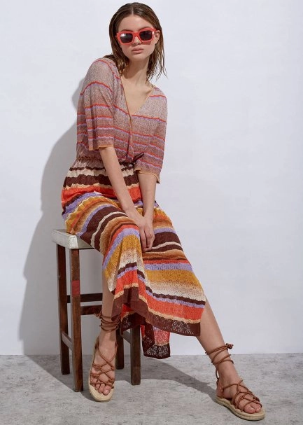 Stripe Patterned Terracotta Knıt Dress - 5