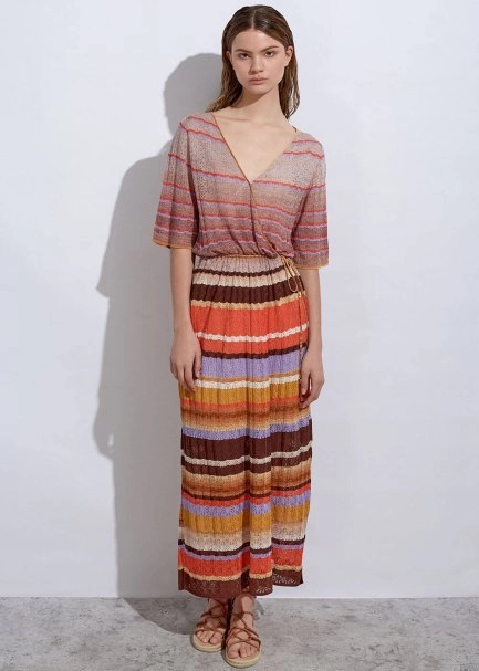 Stripe Patterned Terracotta Knıt Dress - 6