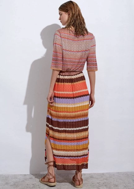 Stripe Patterned Terracotta Knıt Dress - 7