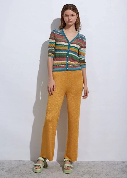 STRIPE PATTERNED VERDIGRIS KNIT CARDIGAN - 1