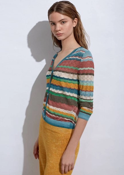 STRIPE PATTERNED VERDIGRIS KNIT CARDIGAN - 5