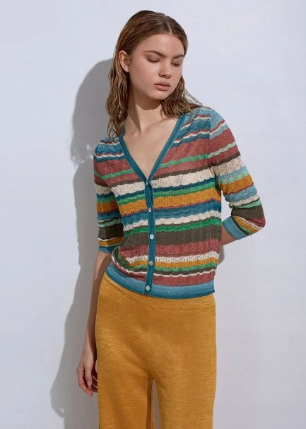 STRIPE PATTERNED VERDIGRIS KNIT CARDIGAN - 3