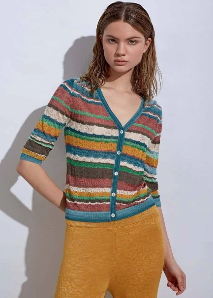 STRIPE PATTERNED VERDIGRIS KNIT CARDIGAN - 4