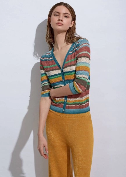 STRIPE PATTERNED VERDIGRIS KNIT CARDIGAN - 2