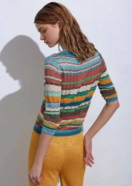 STRIPE PATTERNED VERDIGRIS KNIT CARDIGAN - 7