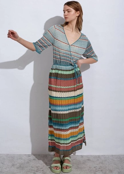Stripe Patterned Verdigris Knıt Dress - 1
