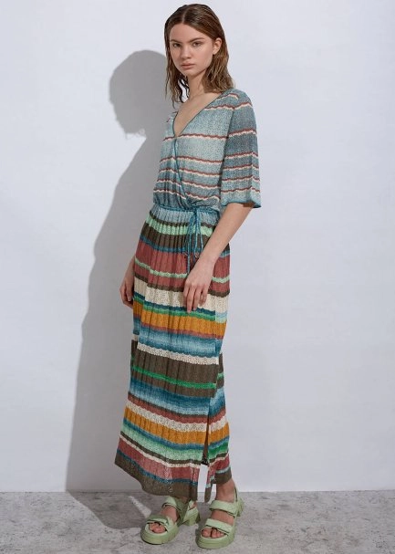 Stripe Patterned Verdigris Knıt Dress - 2