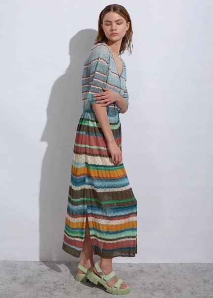 Stripe Patterned Verdigris Knıt Dress - 3
