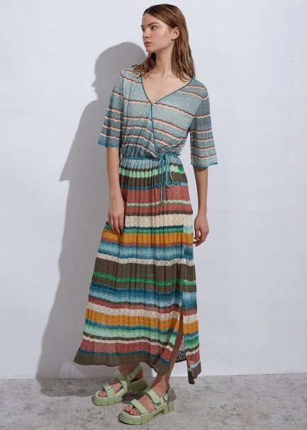 Stripe Patterned Verdigris Knıt Dress - 4