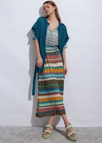 Stripe Patterned Verdigris Knıt Dress - 5
