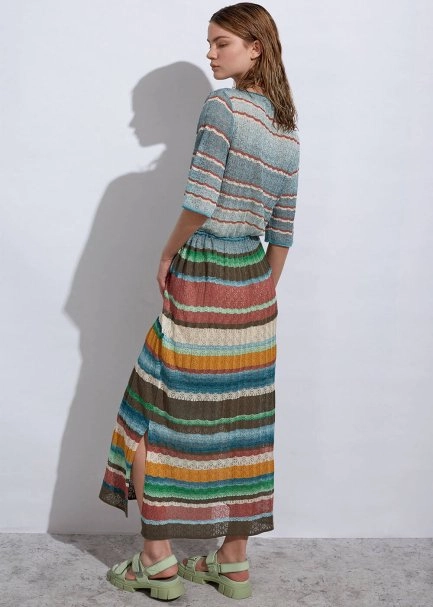 Stripe Patterned Verdigris Knıt Dress - 6