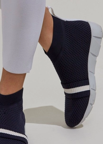 Striped Band Navy Blue Knit Sneakers - 2