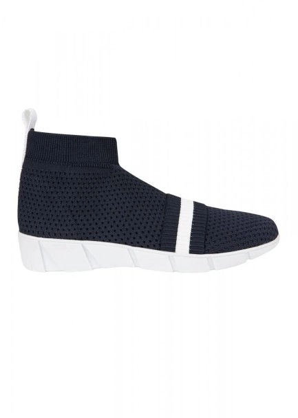 Striped Band Navy Blue Knit Sneakers - 6
