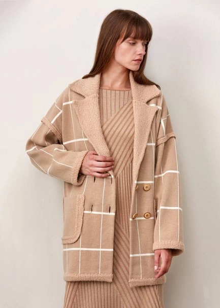 Strıped Beıge Wool Knıt Coat - 1
