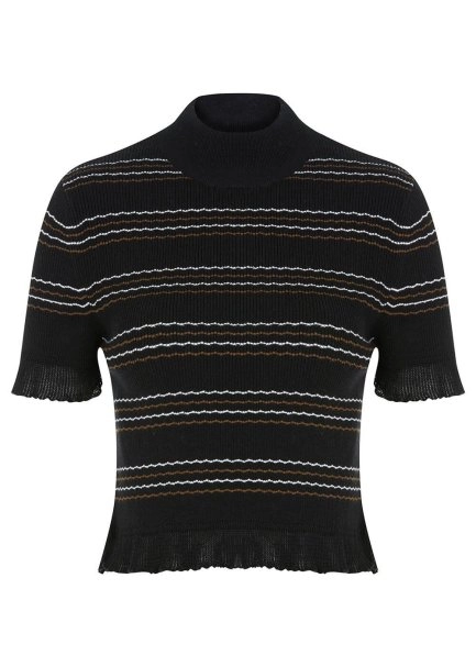 STRIPED BLACK CROP KNIT TOP - 6