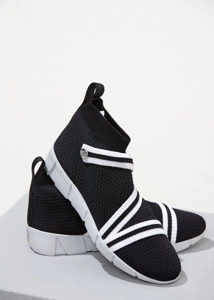 STRIPED BLACK KNIT SNEAKERS - 5