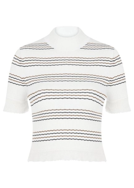 STRIPED ECRU CROP KNIT TOP - 6