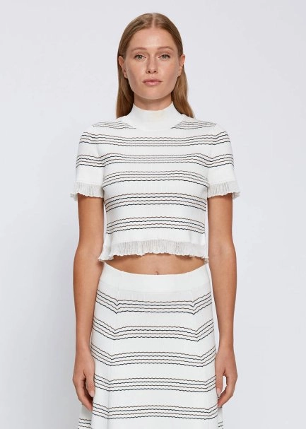 STRIPED ECRU CROP KNIT TOP - 1