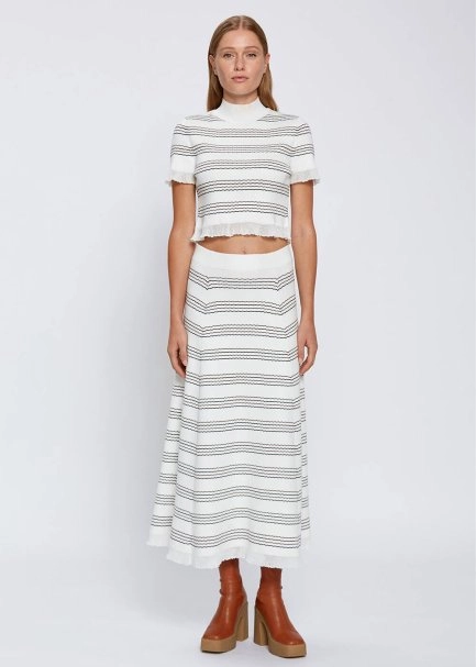 STRIPED ECRU CROP KNIT TOP - 2