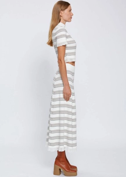 STRIPED ECRU CROP KNIT TOP - 5