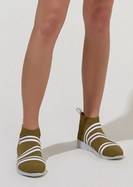 Striped Khaki Knit Sneakers - 1