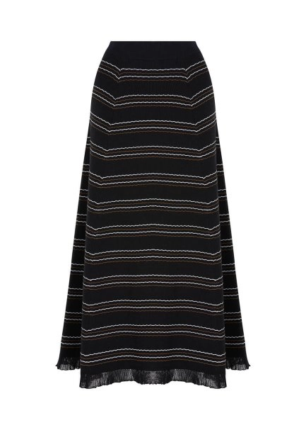 STRIPED LONG BLACK KNIT SKIRT - 6