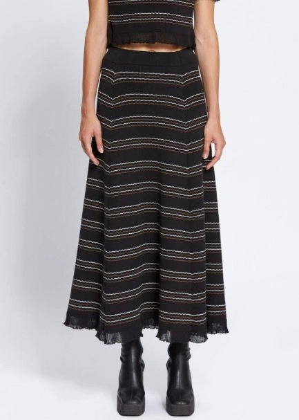 STRIPED LONG BLACK KNIT SKIRT - 2