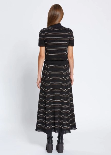 STRIPED LONG BLACK KNIT SKIRT - 5