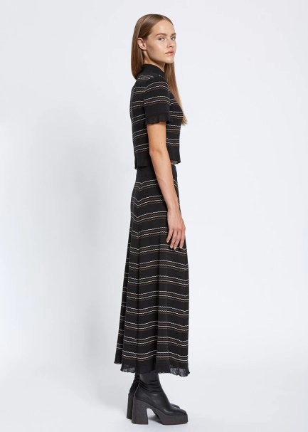STRIPED LONG BLACK KNIT SKIRT - 4