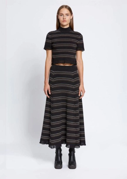 STRIPED LONG BLACK KNIT SKIRT - 1